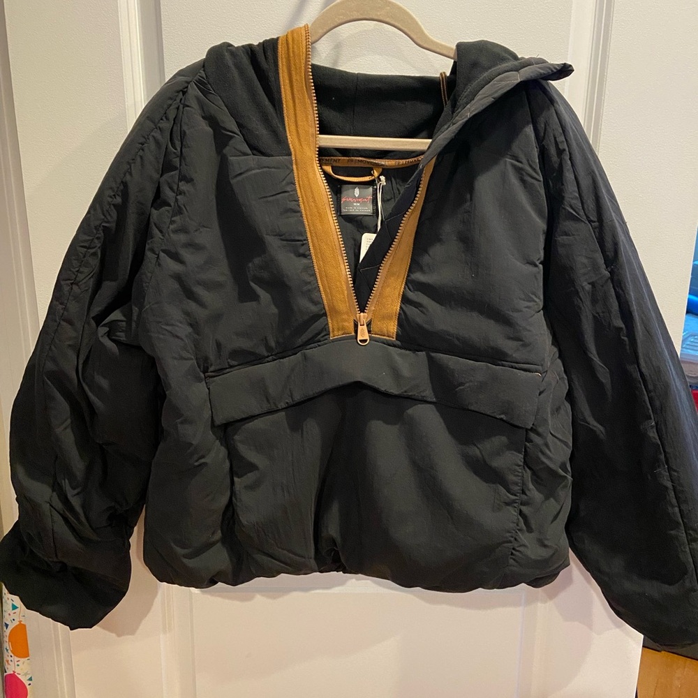 FP Movement by Free People Black Puffer Jacket with Tan Accents
